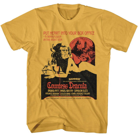 Hammer Horror - Countess Dracula Poster - American Classics - Solid Yellow Adult Short Sleeve T-Shirt