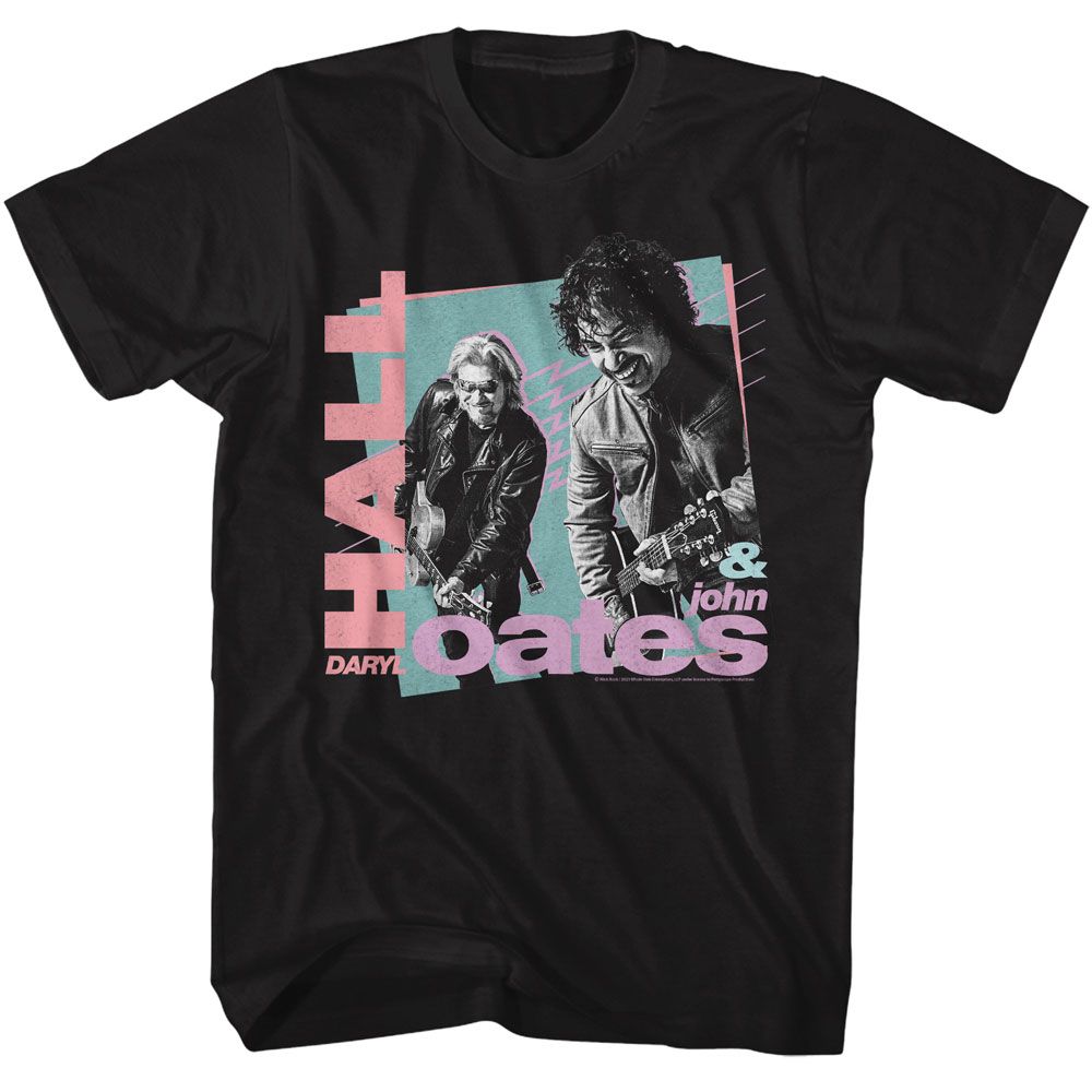 Hall And Oates - Rockin Out 80s Shapes - American Classics - Solid Black Adult Short Sleeve T-Shirt (Image 1)