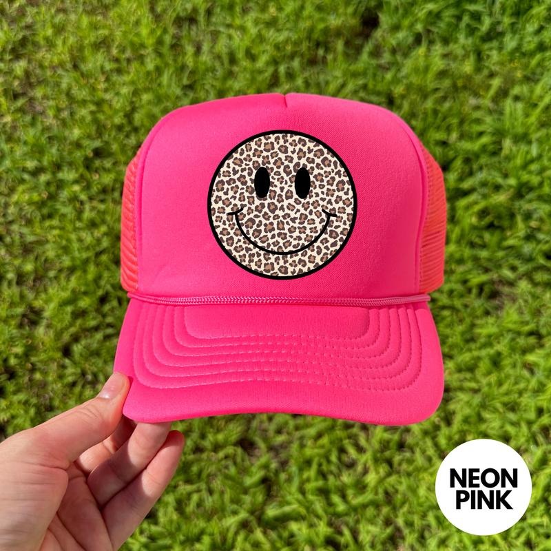 HAT - Leopard Happy Face Foam Mesh Trucker Hat 'NLB'