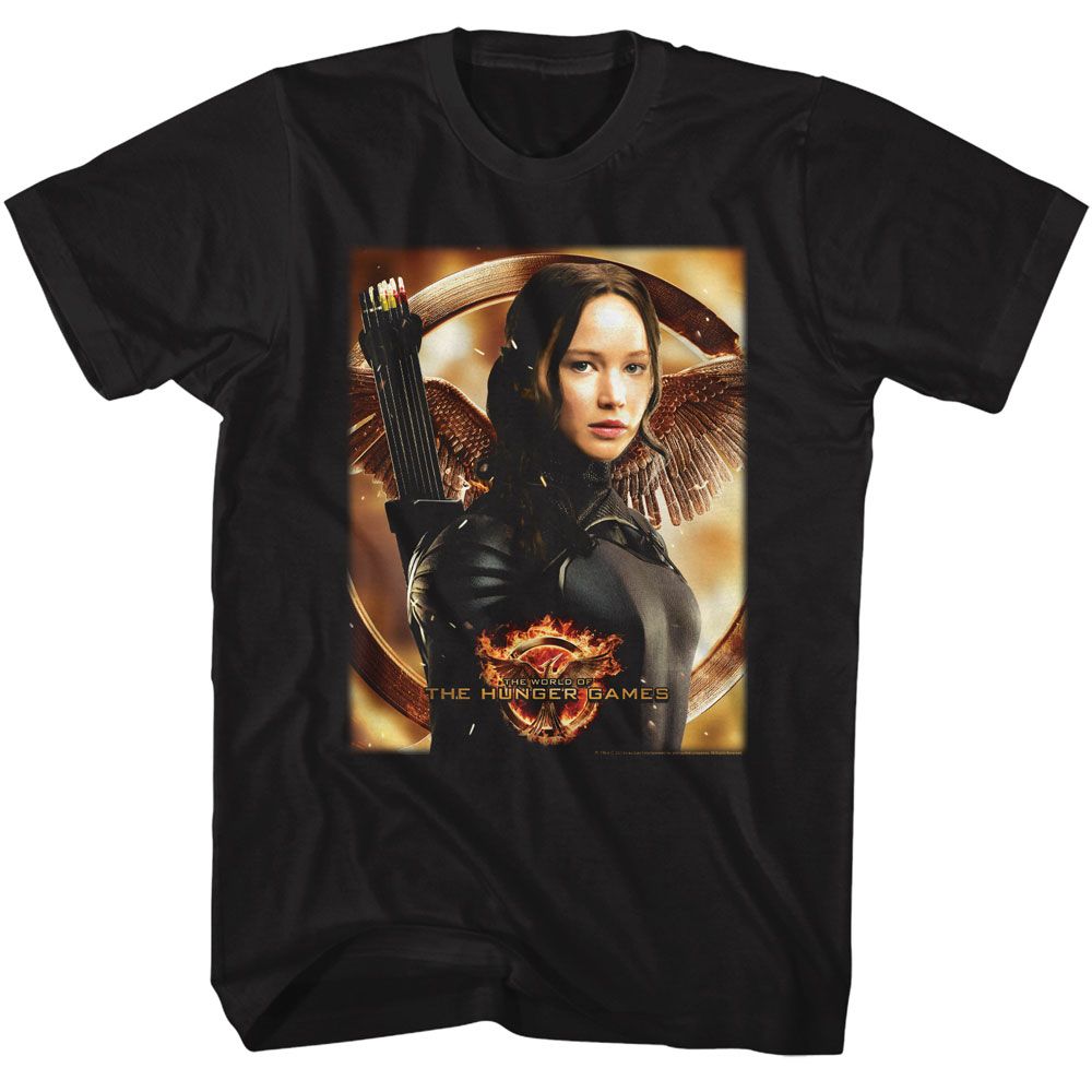Hunger Games - Katniss Mockingjay Background - American Classics - Solid Black Adult Short Sleeve T-Shirt