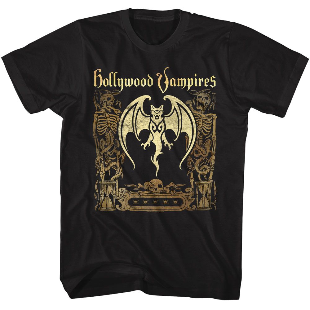 Hollywood Vampires - Bat And Skeletons - American Classics - Solid Black Adult Short Sleeve T-Shirt (Image 1)