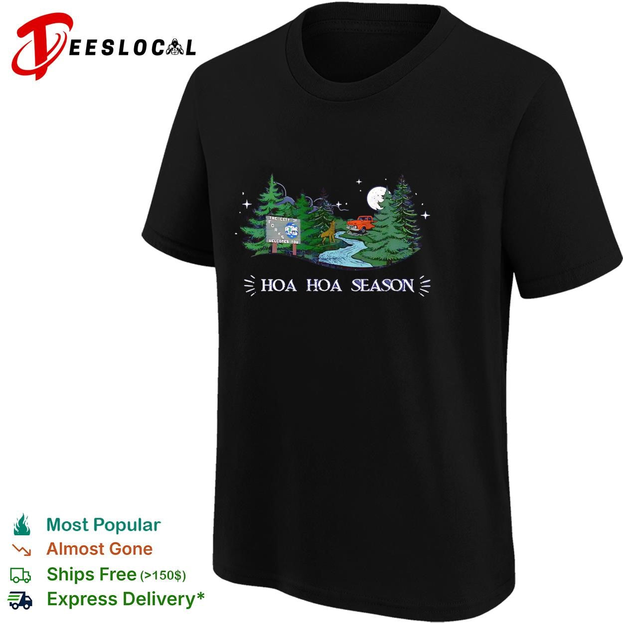 HOA season forest truck moon deer stream night scenic shirt