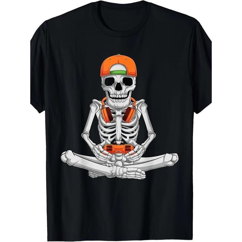 Halloween Skeleton Gamer Video Game T-shirt made in usa
