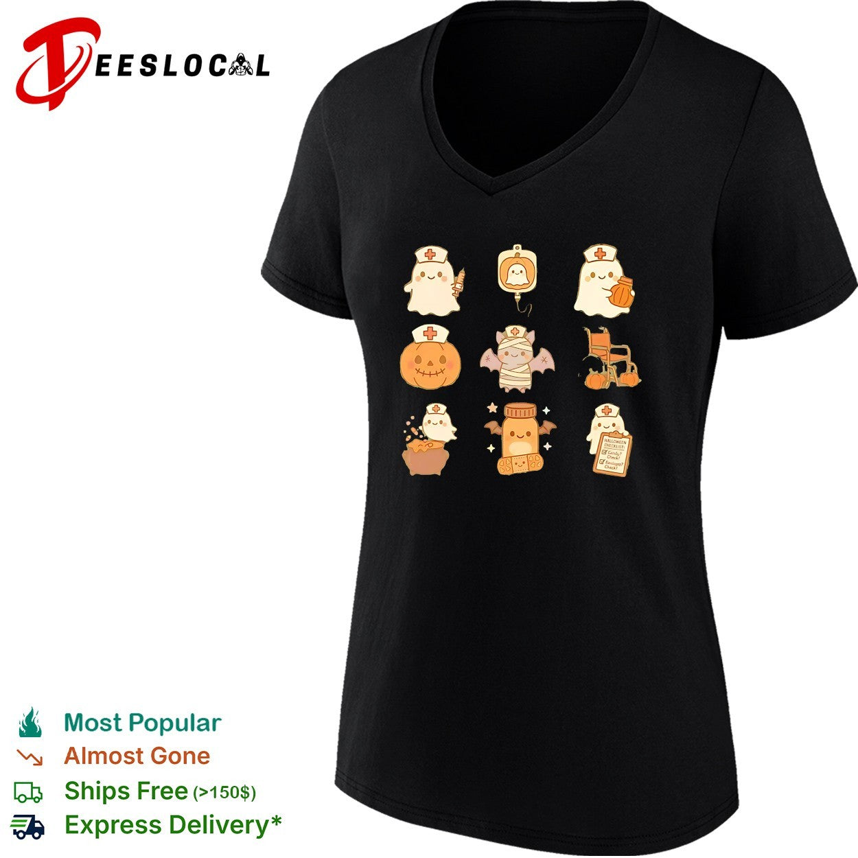 Halloween nurse ghost mummy pumpkin collage shirt