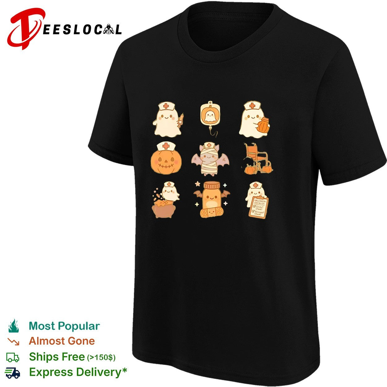 Halloween nurse ghost mummy pumpkin collage shirt