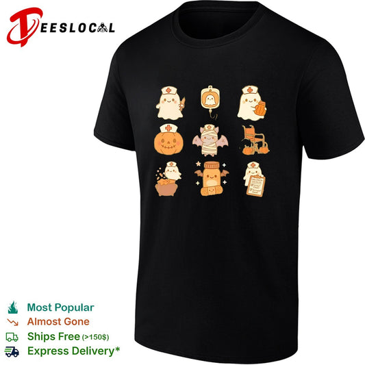 Halloween nurse ghost mummy pumpkin collage shirt