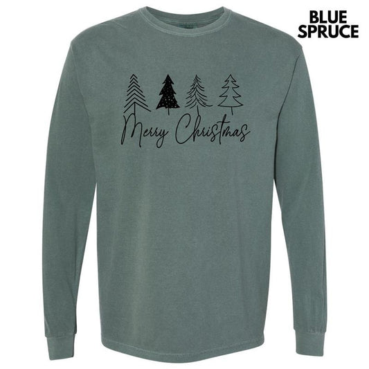 Hand Drawn Merry Christmas Long Sleeve Comfort Colors T-Shirt 'NLB'