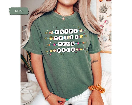 Happy To See Your Face Shirt, Teacher Friendship Bracelet Shirt, Teacher Bracelet Tshirt, Back To School Shirt for Teacher, Groovy Teacher