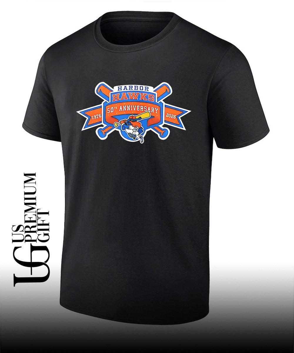 Harbor Hawks 50th Anniversary 1976-2026 Baseball Team commemorative shirt