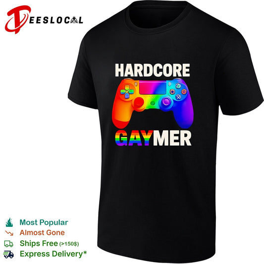 Hardcore Gaymer Rainbow LGBTQ Gamepad funny shirt