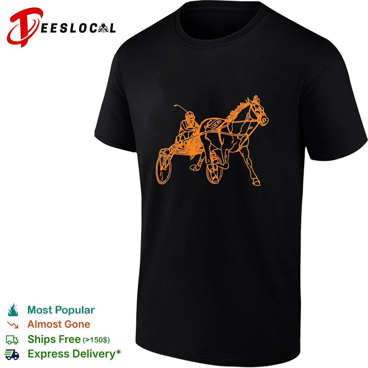 Harness racing horse and jockey line art illustration shirt