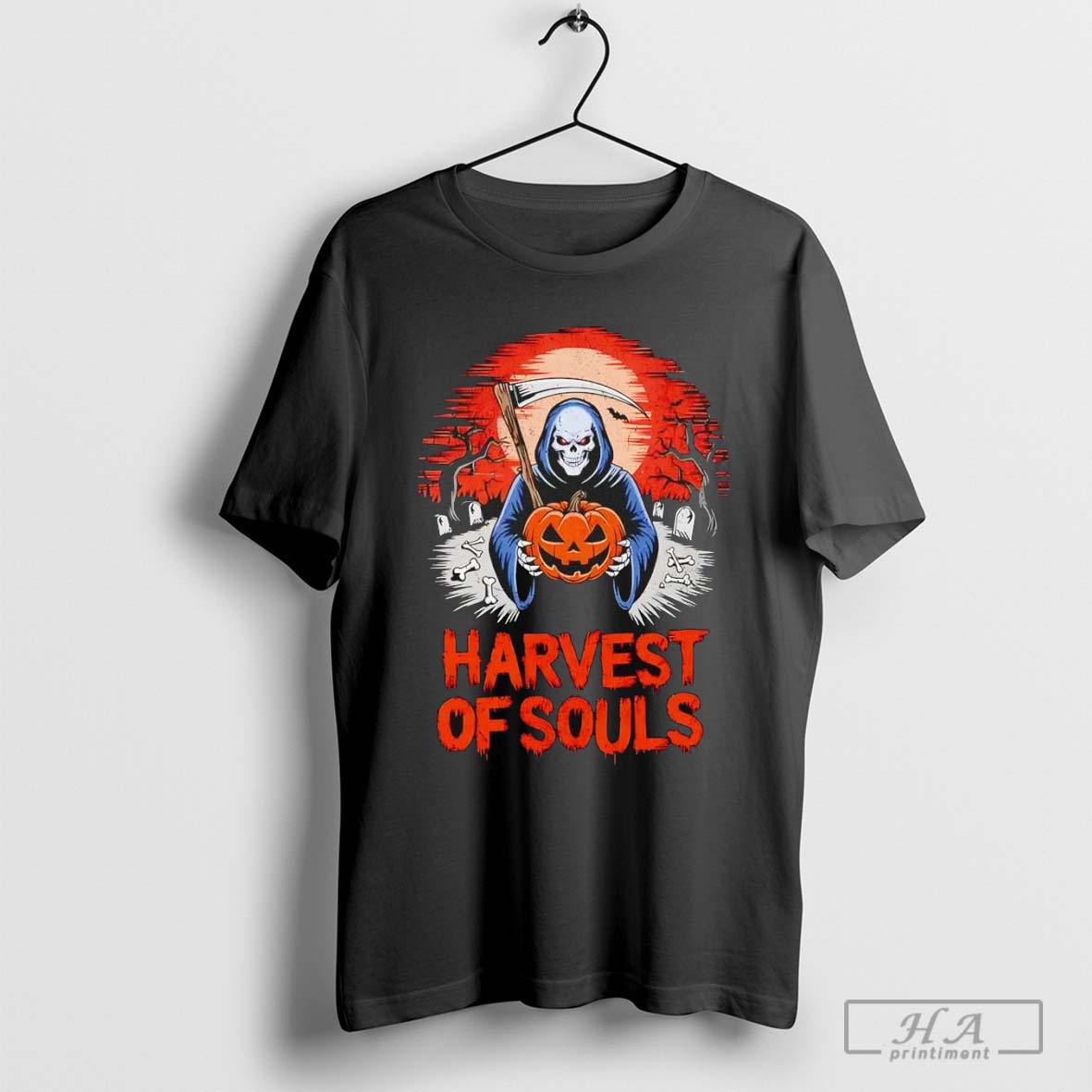 Harvest Of Souls Grim Reaper With Pumpkin Halloween - clothing by TeeHivey.com