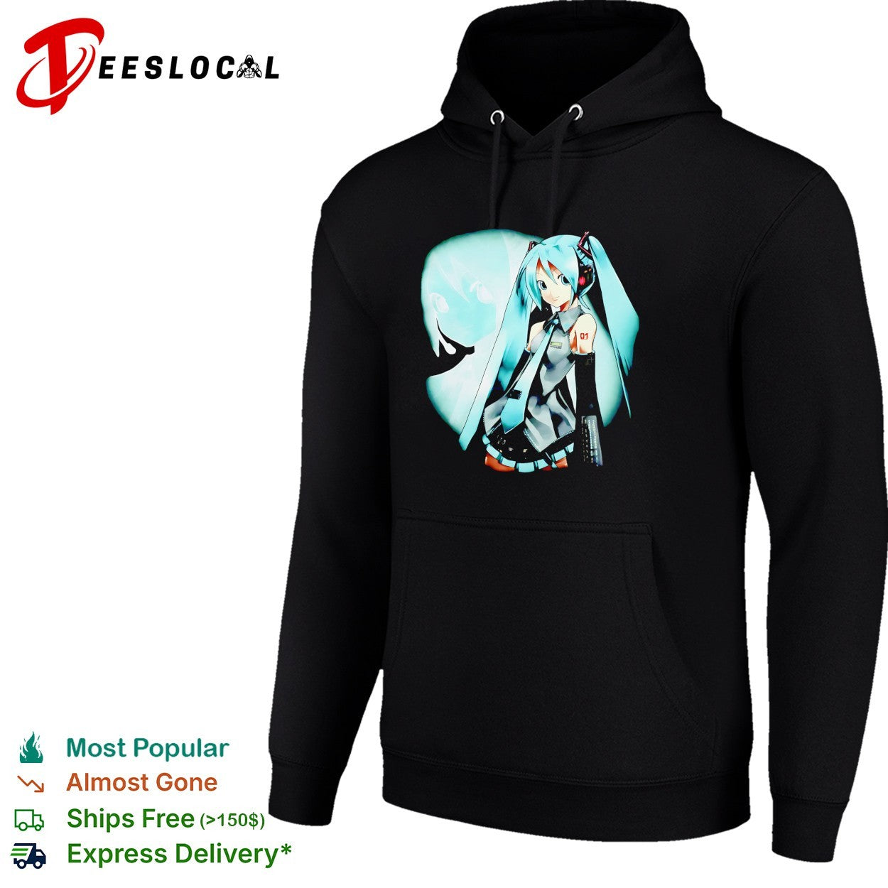 Hatsune Miku anime character under moon illustration shirt