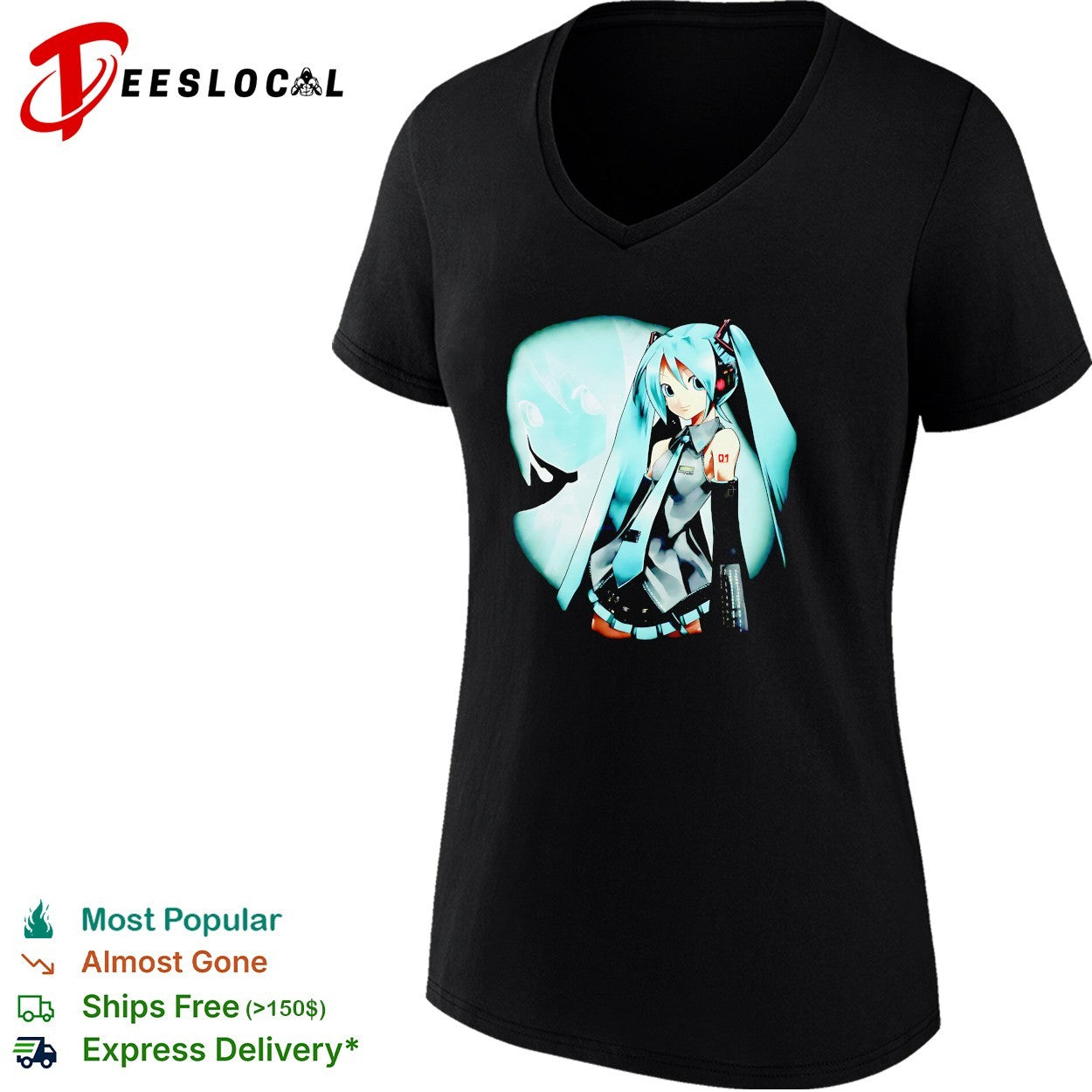 Hatsune Miku anime character under moon illustration shirt