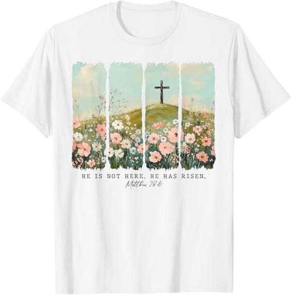 He Is Risen Christian Wildflower Happy Easter Women Girls T-Shirt