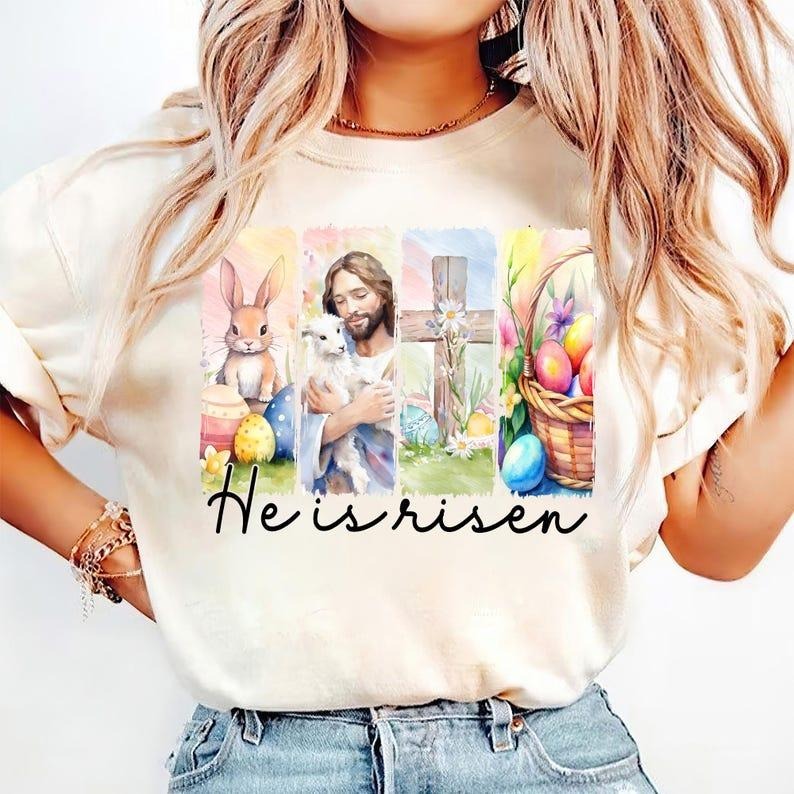 He is Risen T-shirt, Retro Easter, Matthew 28:6, Christian Jesus, Bible Verse - clothing by TeeHivey.com