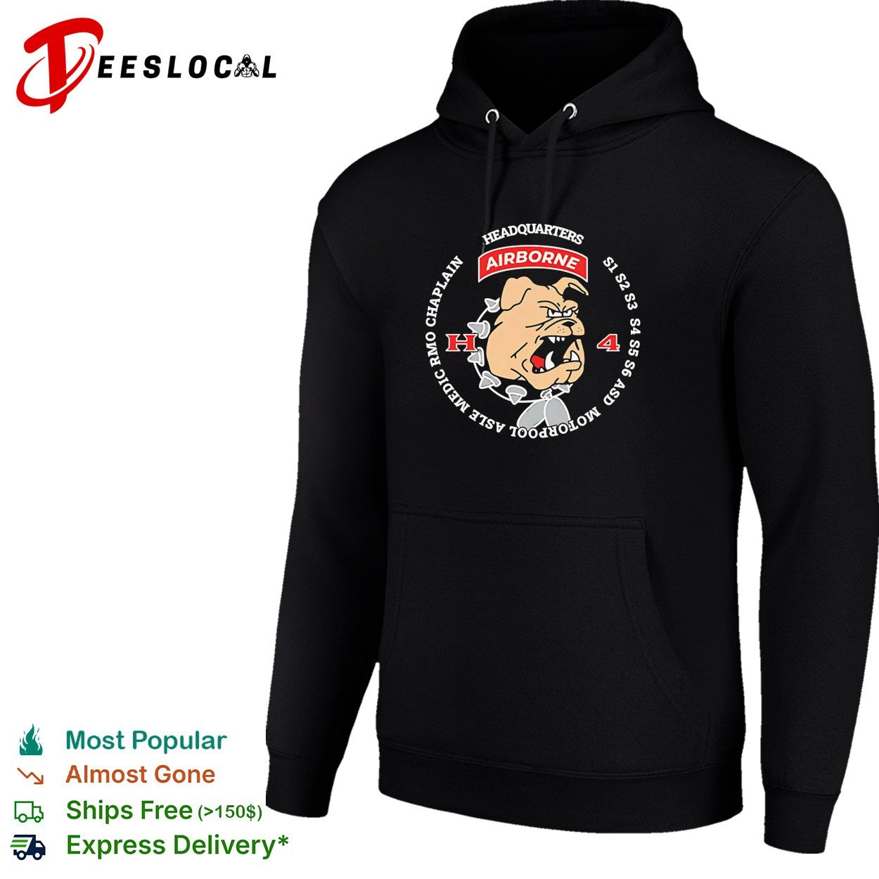 Headquarters Airborne H4 bulldog motorpool S1 S2 S3 S4 graphic shirt