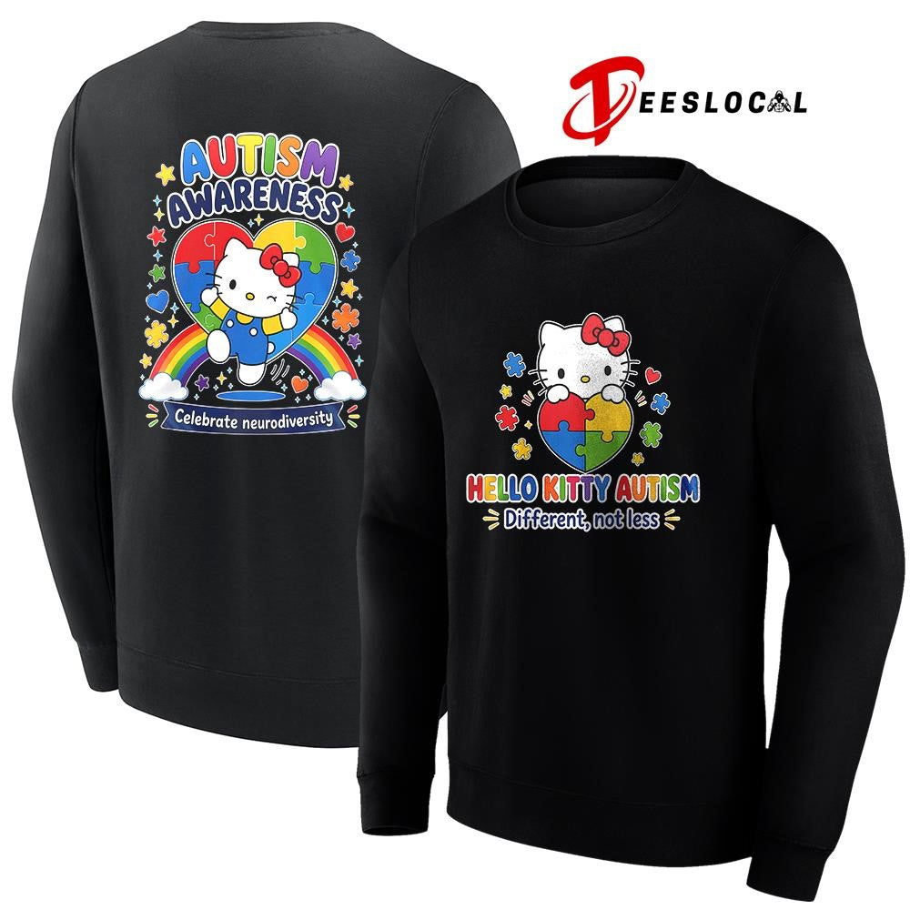Hello Kitty Autism awareness different not less celebrate neurodiversity shirt
