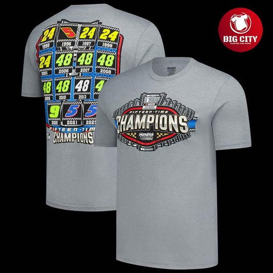 Hendrick Motorsports Classic Ink Heather Gray 15x Champions Tri-Blend Two Sided Shirt