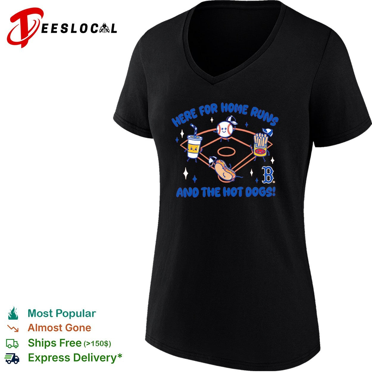 Here for home runs and the hot dogs Boston Red Sox MLB baseball mascot food shirt