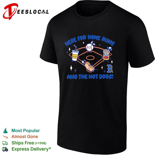 Here for home runs and the hot dogs Boston Red Sox MLB baseball mascot food shirt