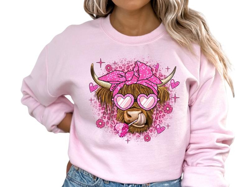 Highland Cow Valentine's Day Women's Top & Sweatshirt - clothing by TeeHivey.com