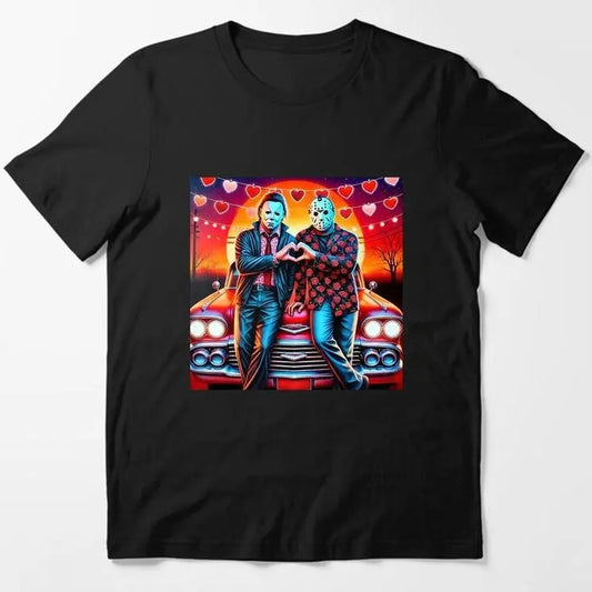 Horror Characters Valentine Shirt, Pink Heart Valentine Horror Sweatshirt, Scary Movie Valentine Hoodie, Love XOXO Heart