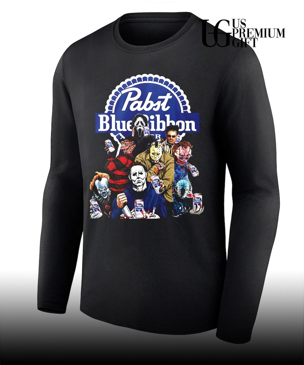 Horror characters Pabst Blue Ribbon Halloween shirt
