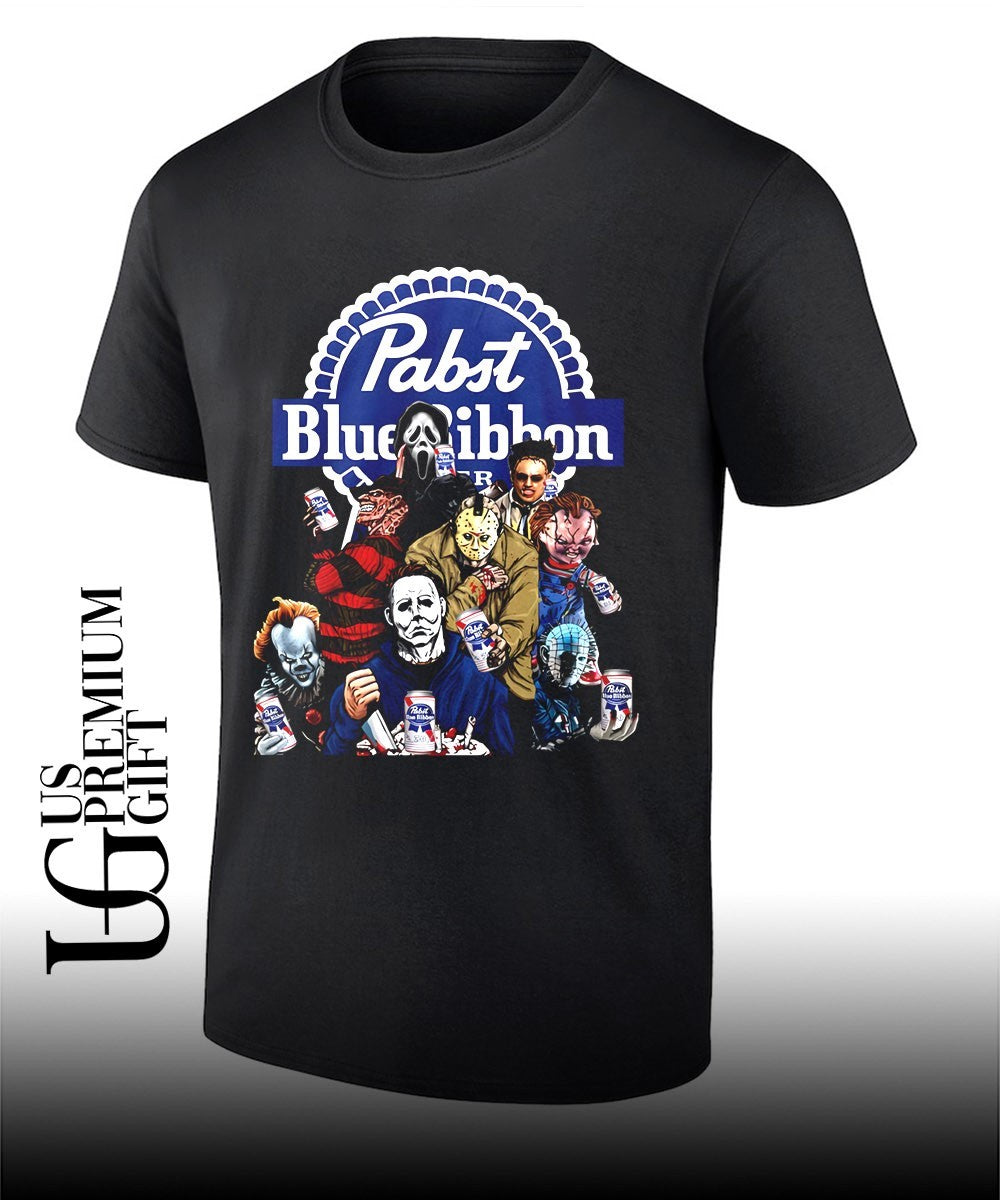 Horror characters Pabst Blue Ribbon Halloween shirt