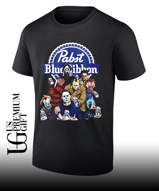 Horror characters Pabst Blue Ribbon Halloween shirt