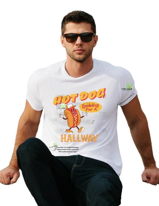 Hot Dog Looking for a Hallway - Men's Funny Graphic T-shirt