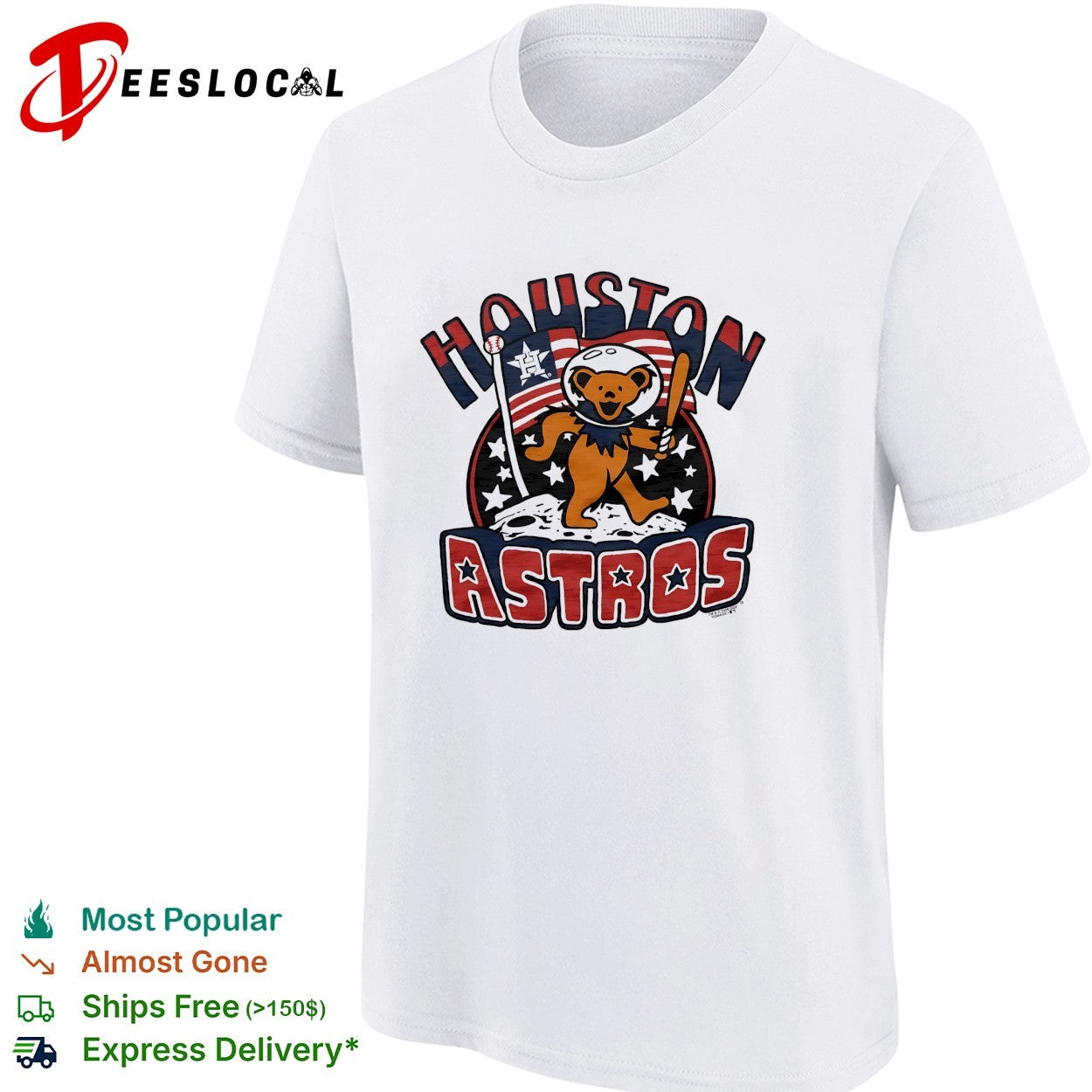 Houston Astros MLB x Grateful Dead bear steping on moon Americana shirt