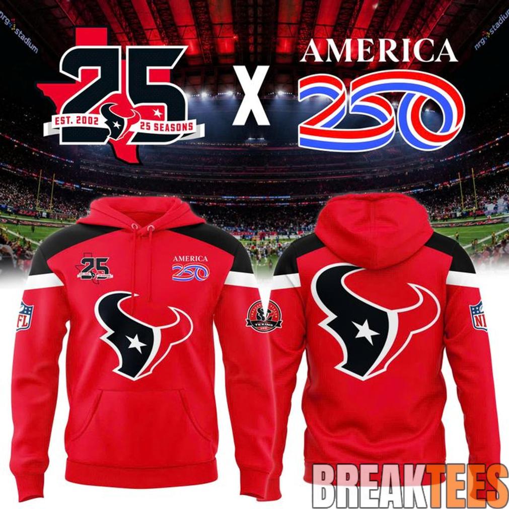 Houston Texans 25 Seasons x America 250 Red Two-Sided Graphic Hoodie