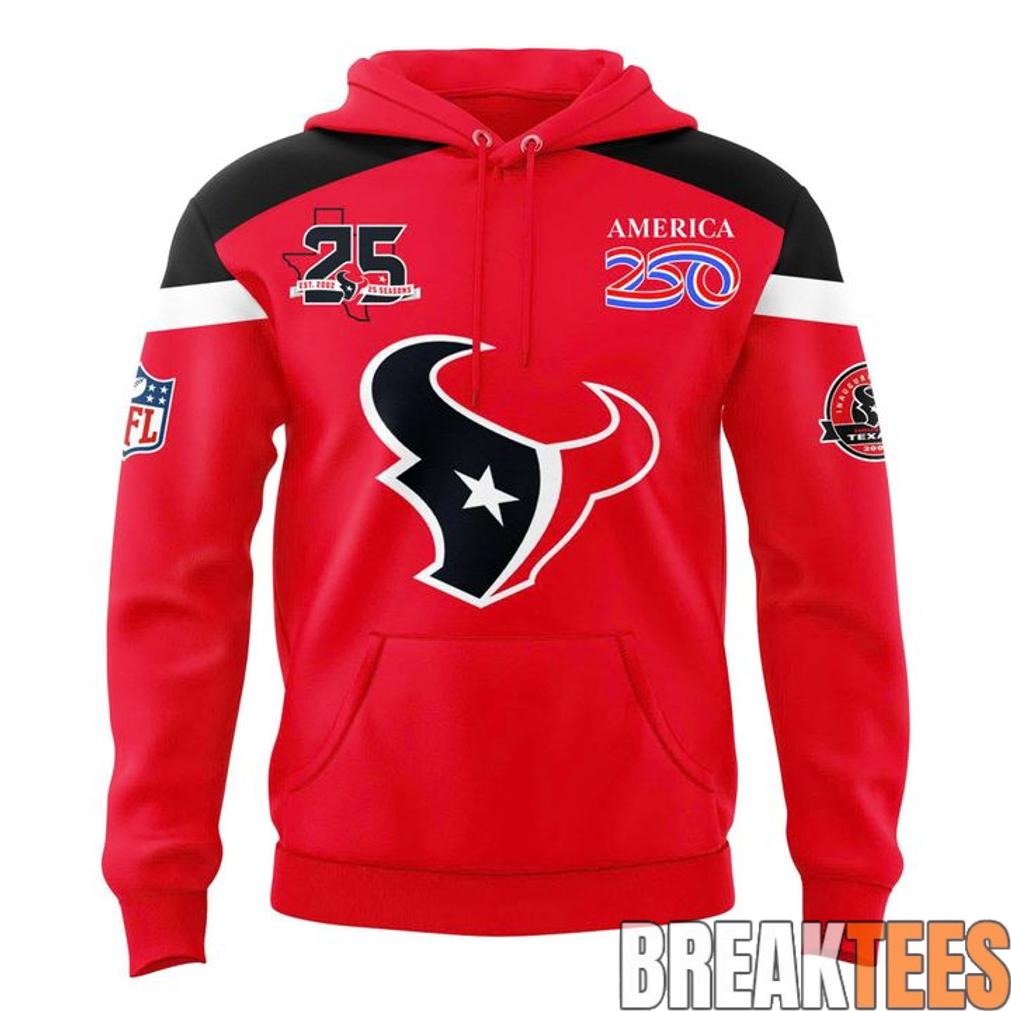Houston Texans 25 Seasons x America 250 Red Two-Sided Graphic Hoodie