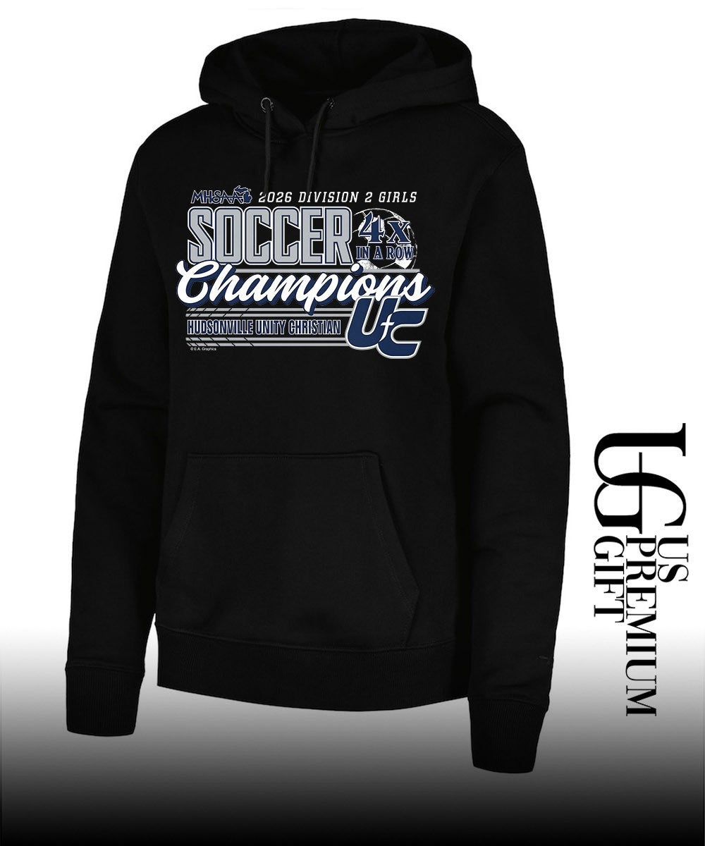 Hudsonville Unity Christian MHSAA Girls Soccer D2 4x in a Row Champions 2026 shirt