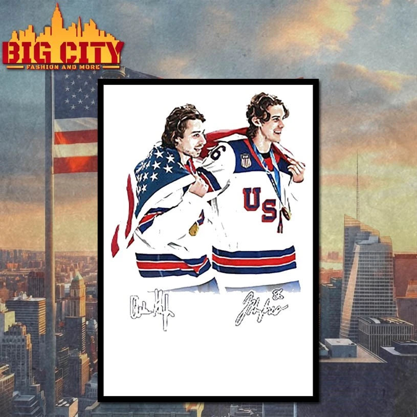 Hughes Brotherhood Team USA Hockey signatures t-shirt