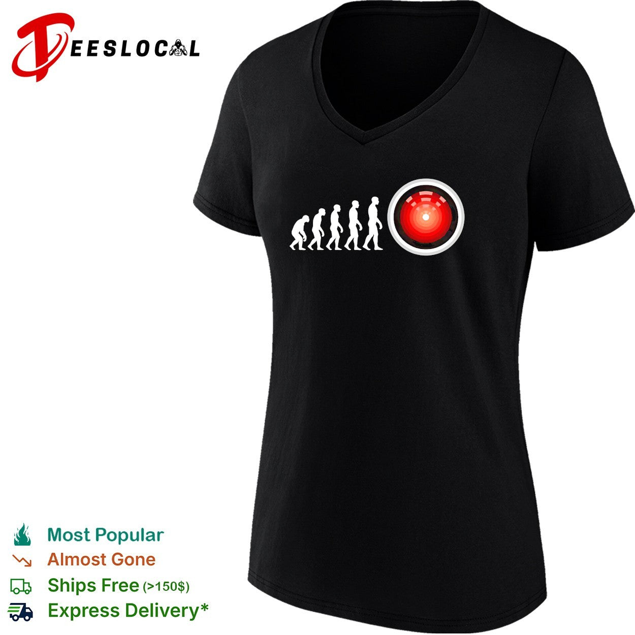 Human evolution to HAL 9000 AI 2001 Space Odyssey humor shirt
