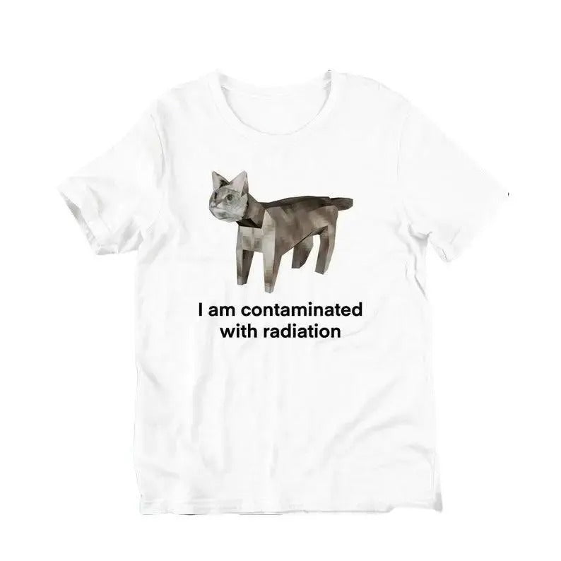 I Am Contaminated Funny Cat Meme Tshirt - Ironic Shirt - Weirdcore Clothing - Low Poly Feline - Oddly Specific - Unhinged - Cursed