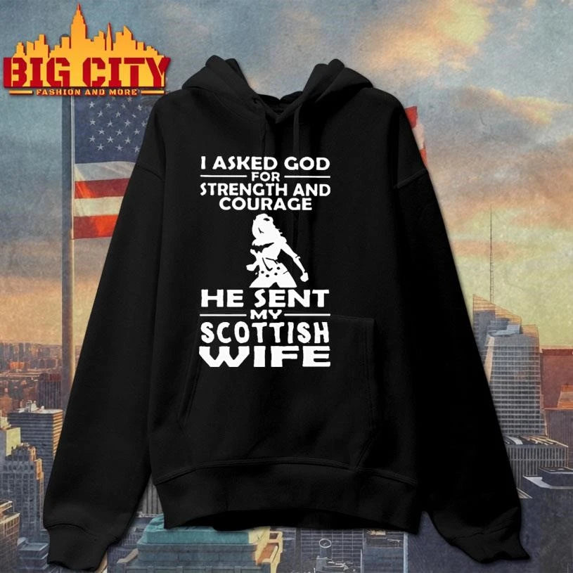 I Asked God For Strength And Courage He Sent My Scottish Wife Wonder Woman Graphic Shirt