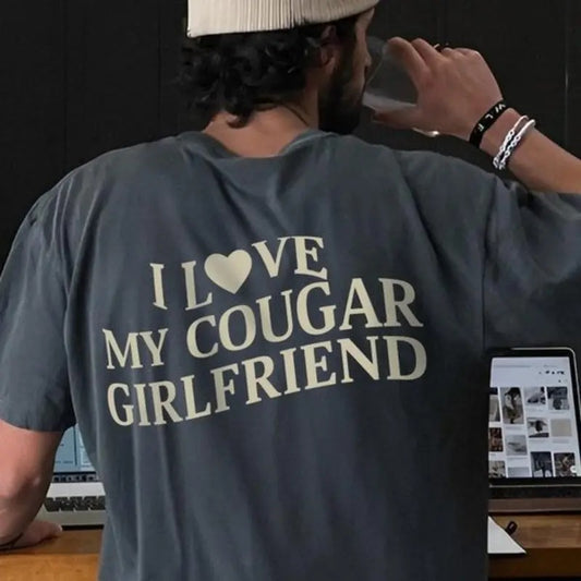 I Love My Cougar Girlfriend Shirt, Boyfriend Gift, I Love My Girlfriend Tee, I Heart My Cougar T-shirt, Valentines Gift, for men, for woman Casual Cotton Sweatshirt Hoodie Classic Menswear