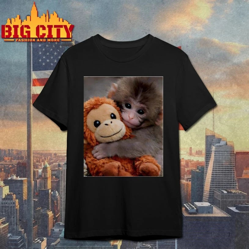 I Love Punch Monkey hugging stuffed monkey T-shirt