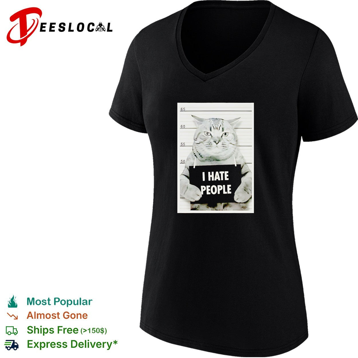 I hate people cat mugshot funny shirt