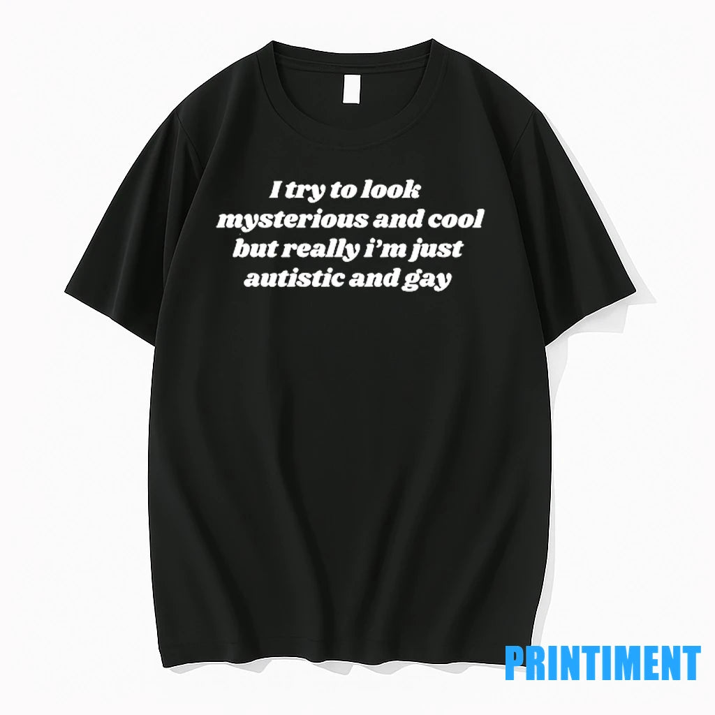 I Try To Look Mysterious And Cool But Really Im Just Autistic And Gay Tshirts - clothing by TeeHivey.com