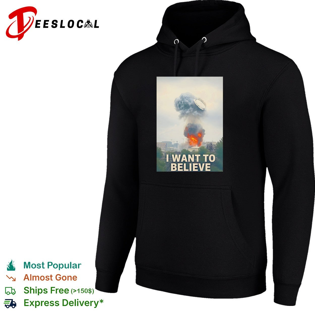I want to believe mushroom cloud explosion UFO illustration shirt