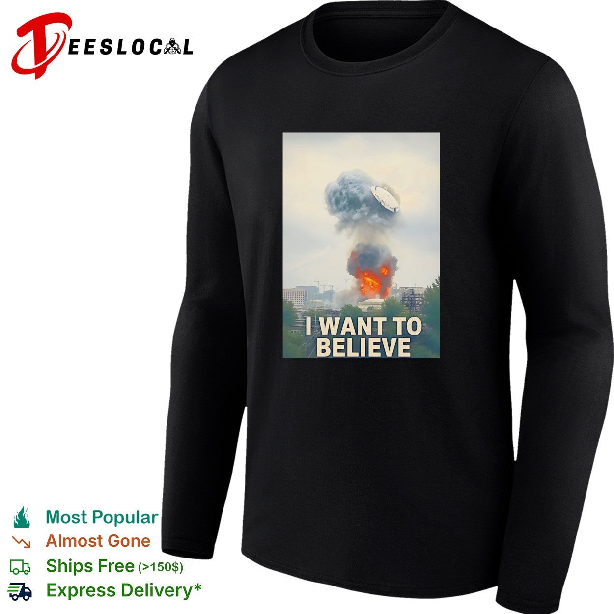 I want to believe mushroom cloud explosion UFO illustration shirt