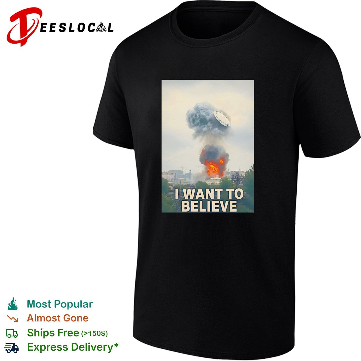 I want to believe mushroom cloud explosion UFO illustration shirt