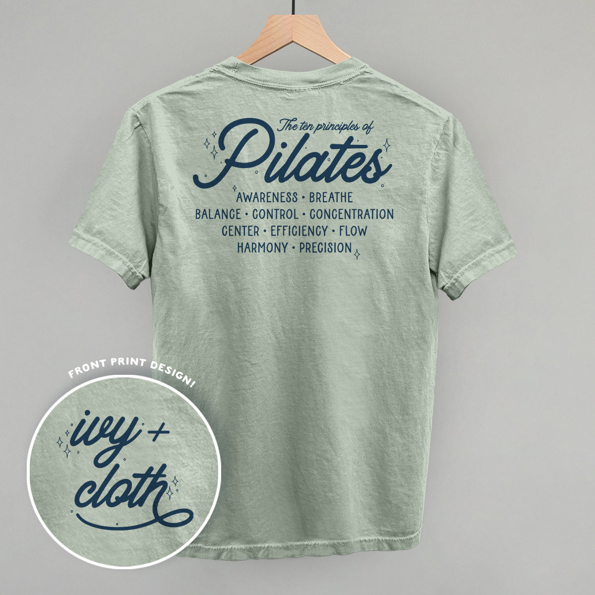 The 10 Principles Of Pilates (Back Print) - clothing by TeeHivey.com (Image 1)