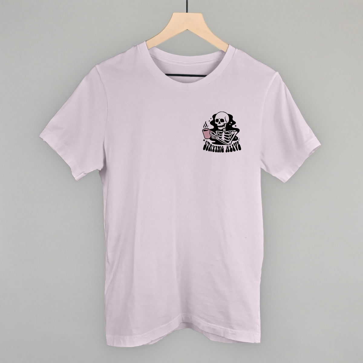 Staying Alive Coffee Skeleton (Left Chest) - clothing by TeeHivey.com (Image 1)