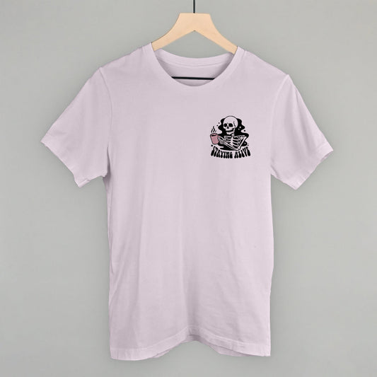 Staying Alive Coffee Skeleton (Left Chest) - clothing by TeeHivey.com (Image 1)