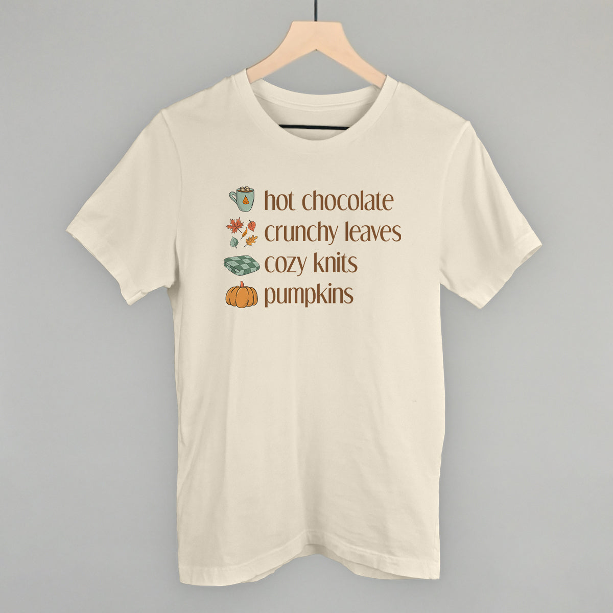 Hot Chocolate, Crunchy Leaves, Cozy Knits, Pumpkins - clothing by TeeHivey.com (Image 1)